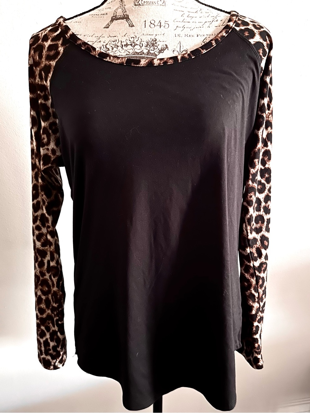 Rue21 Black Tunic with Leopard Print Sleeves